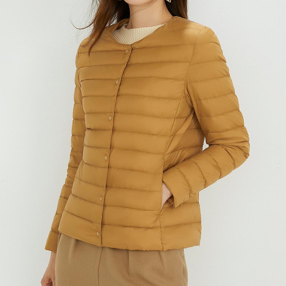 Women's Round Neck V-neck Simple Long Sleeve Down Jacket Large Size Coat