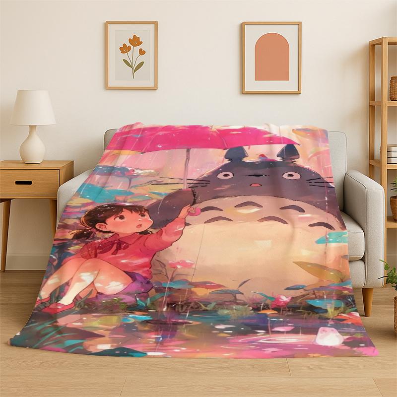 Classic T-Totoro Cartoon Cute Flannel Blanket Soft Warm Throw Blanket for Bedroom Living Room Bed Travel Camping Picnic Kid