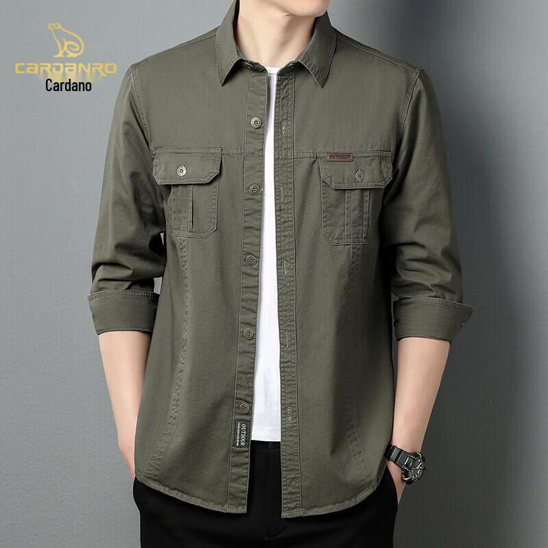 CARDANRO Men's Casual Slim Fit Long-Sleeve Washed Cotton Work Shirt