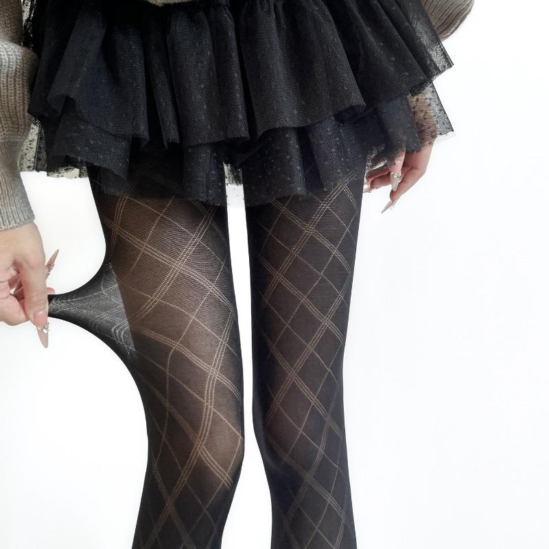 Pantyhose Women Rhombus Jacquard Stockings Black Tights Sexy Lingerie Female Hosiery Thigh High Stockings Pantyhose Women Tights