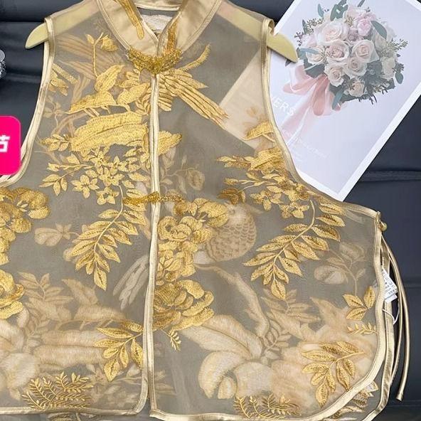 

Евгений 2025 новый высокая мода ретро пряжка вышитый жилет античный лето 3XL (recommended 138-75kg)