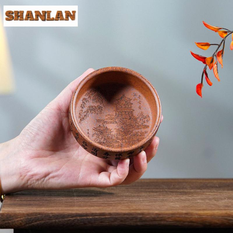 150ml Yixing Lila Ton Sonnenzyklus Teetasse Retro Teeschale Probier-Teetasse Teeverkostung Duftbecher Jianzhan Meistertassen Cafés
