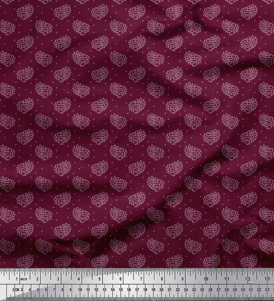 Soimoi Japan Crepe Satin Fabric Dot & Paisley Print Fabric by Metre 42 Inch