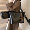 Bright PU Leather Big Tote Bag Set For Women 2-IN-1 Solid Color Shoulder Bags With Pendant Vintage Large Capacity Shopper Totes