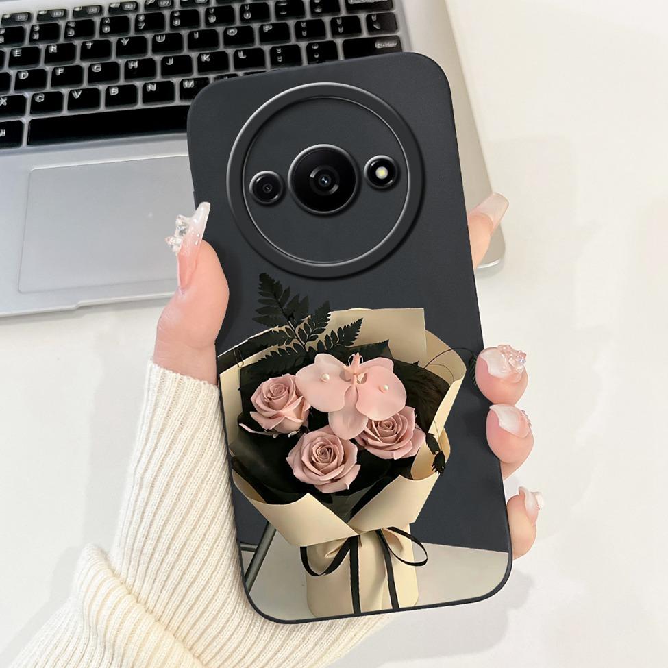 For Redmi A3 4G Phone Case For Xiaomi Poco C61 Cover Silicone Luxury Fashion Flowers Kawaii Cute Cat Painted Shockproof Bumper