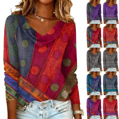 Ladies' Floral Printed Casual And Fashionable Long Sleeved Pullover Top