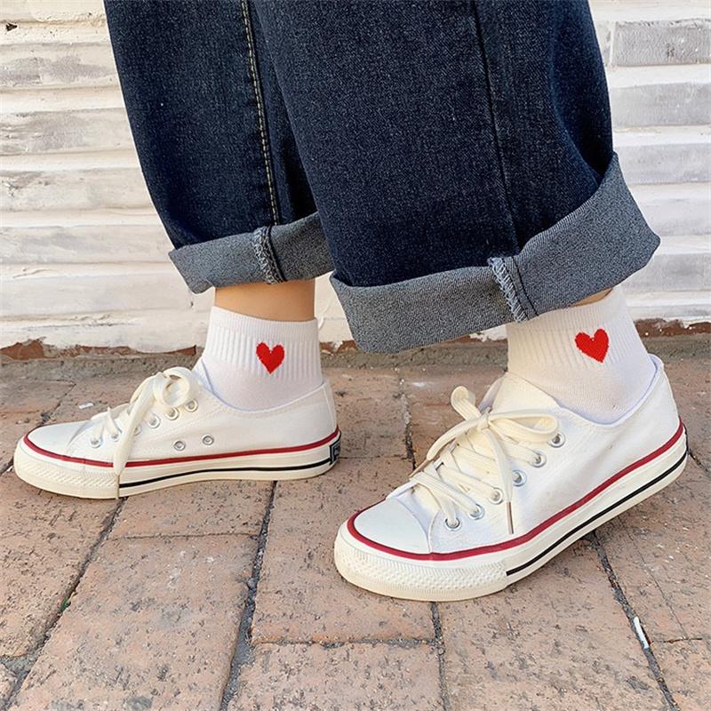 5 Pairs Socks Cotton Short Socks Harajuku Novelty Love Heart Pattern Socks Hip Hop Solid Color Cute Socks