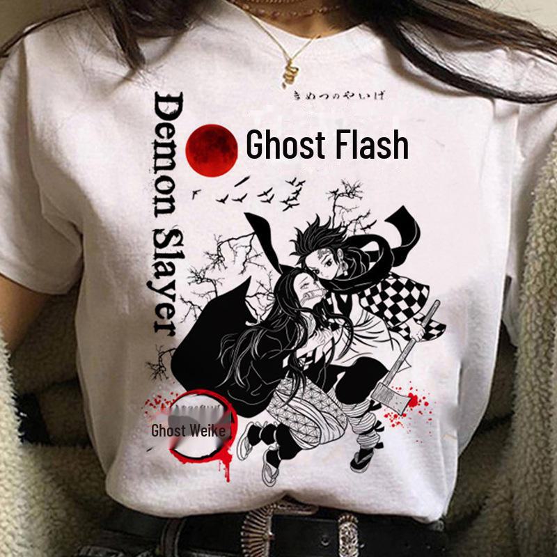 Demon Slayer Lässiges Kurzarm-T-Shirt aus Baumwolle im europäischen und amerikanischen Stil