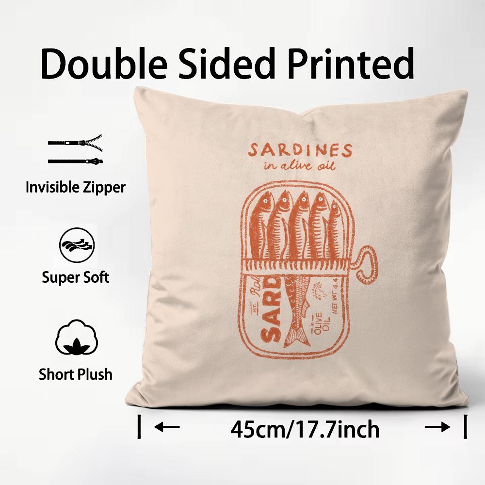 Cute Coastal Charm Sardine Cushion Cover Plush Fabric Soft DoubleSided Printed Sofa Warm Winter Home Child Gift Pillow Case