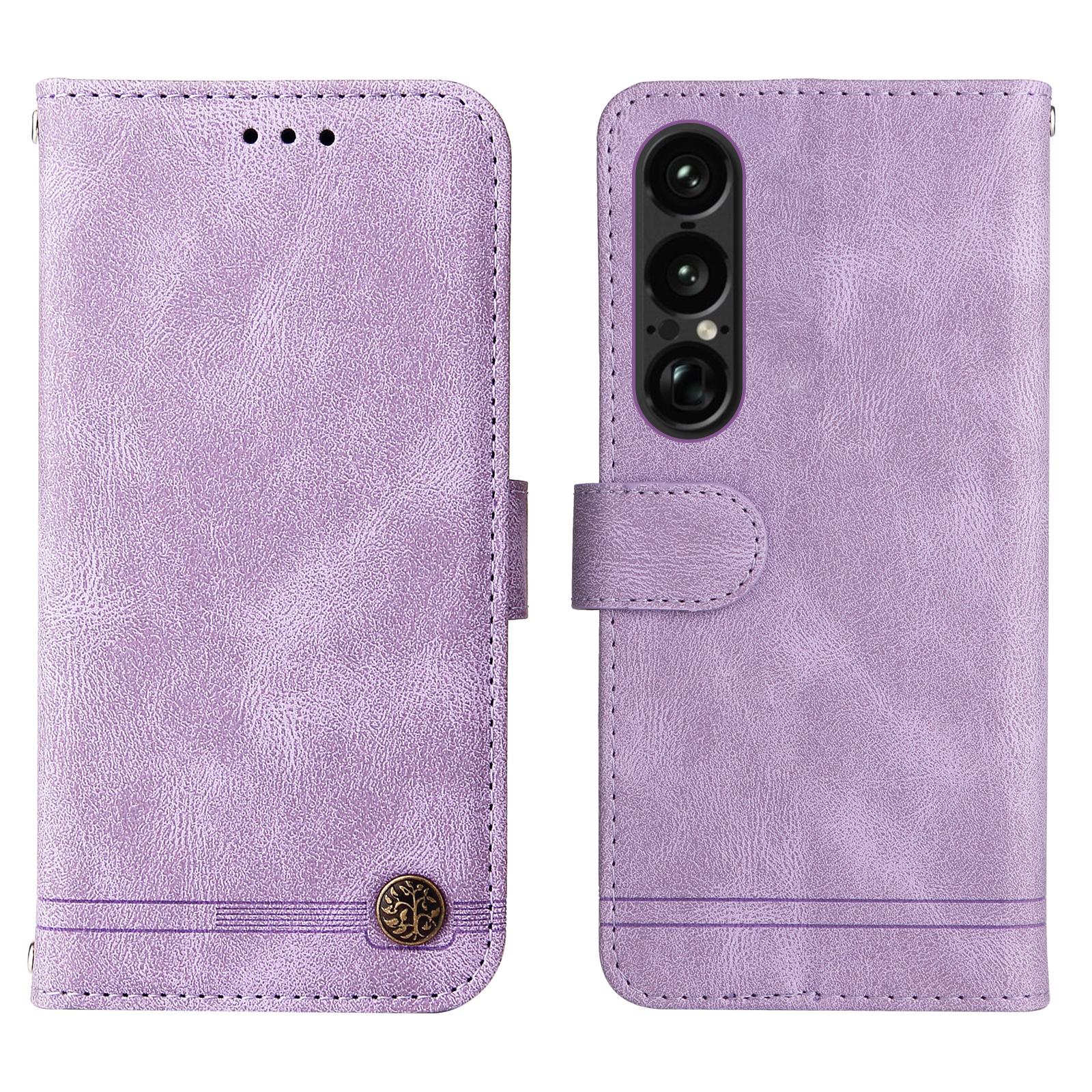 

For Sony Xperia 1 VII Leather Wallet Cases Skin Touch Phone Cover Stand with Strap Purple