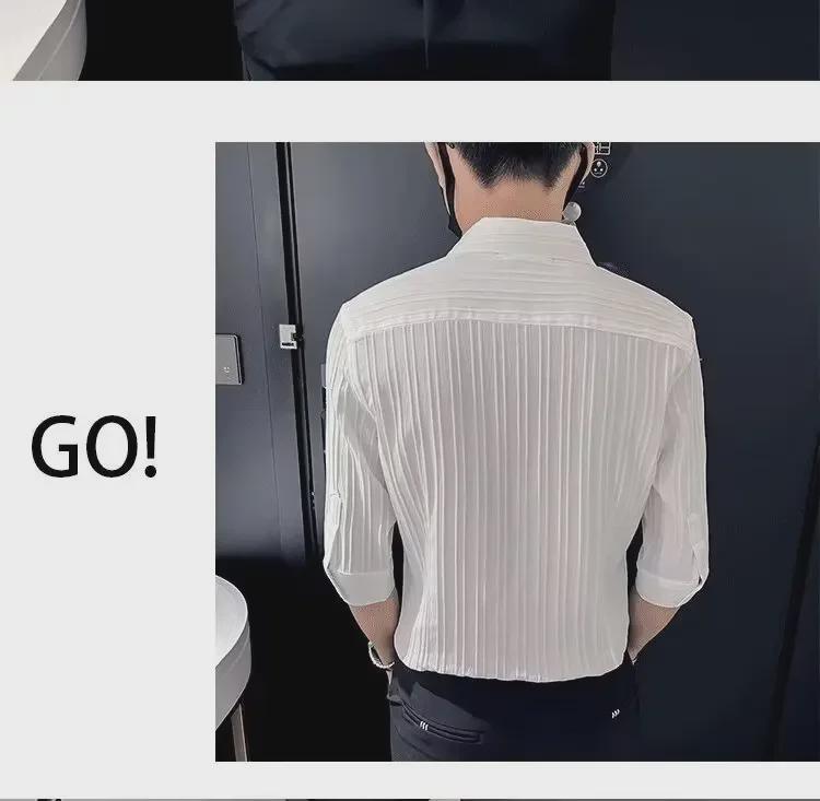 2024 Herren Trendiges Dreiviertelarm Unifarbenes Revershemd für Frühling und Sommer