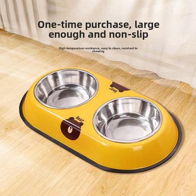 Stainless Steel Dog Bowl Pet Bowl Double Bowl Dog Basin Anti-knock Dog Bowl Drinking Water Feeder Cat Bowl