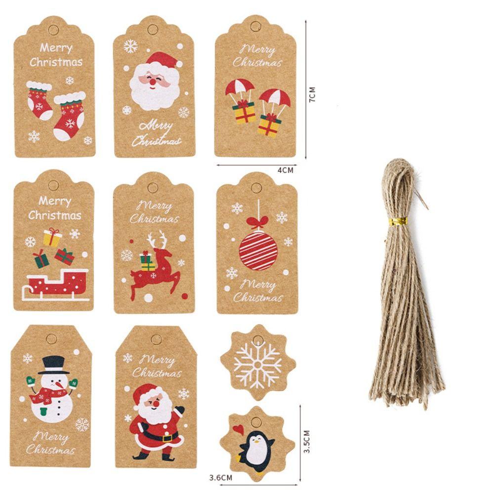 Paper Merry Christmas Kraft Paper Tags Santa Claus Cotton Rope Xmas tree Hanging Label Snowman Christmas Tree