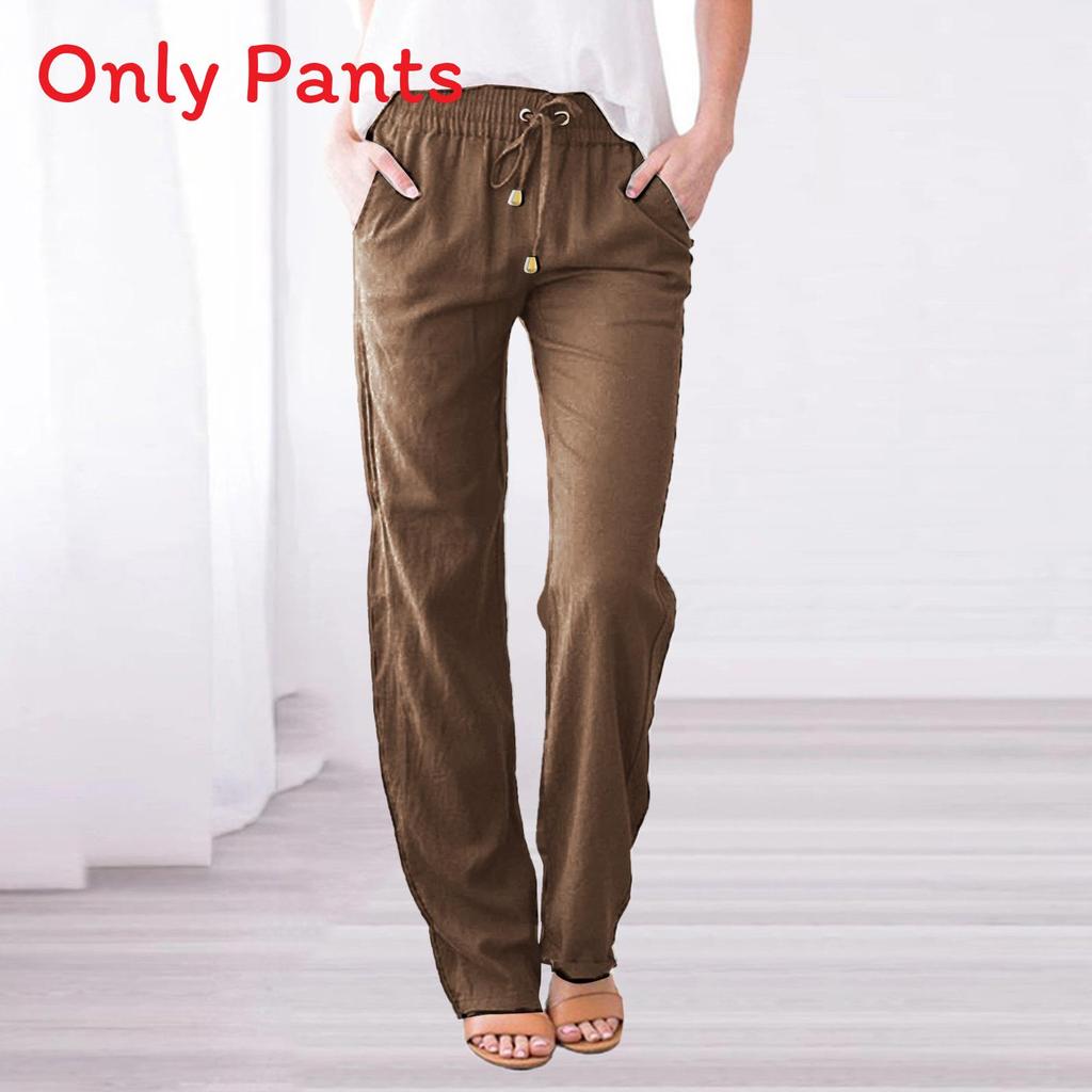 Casual Womens Cotton Linen Drawstring Wide Leg Pants For Summer Comfort