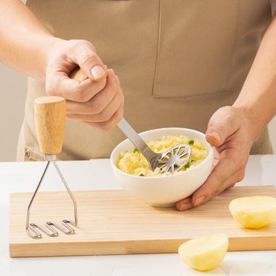 Kartoffelstampfer aus Edelstahl, stehend, mit Holzgriff, multifunktional, manuell, für Karotten, Avocado, Gemüse, Lebensmittel, Stampfwerkzeug, Küchenhelfer