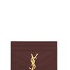 Saint Laurent Ysl Monogram Gold Logo Grainy Embossed Quilted Leather Card Holder Women card holder Dark-Red 423291-BOW01-6475
