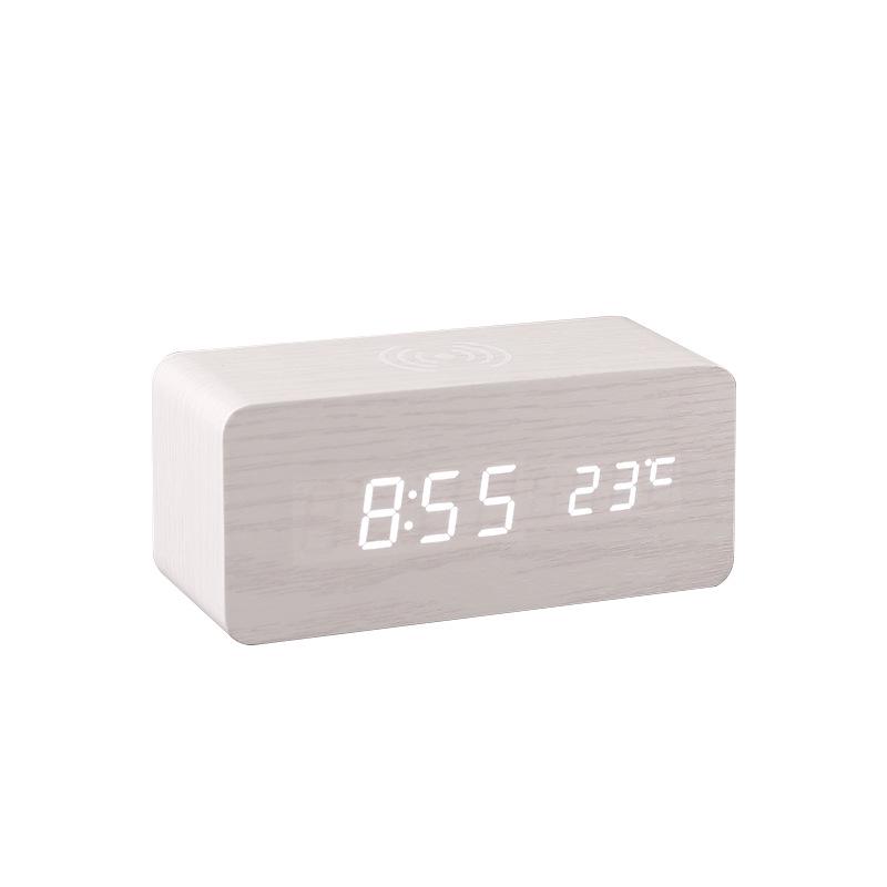 Wireless LED Wood Clock: Digital Alarm with Thermometer, Calendar & Charging Function