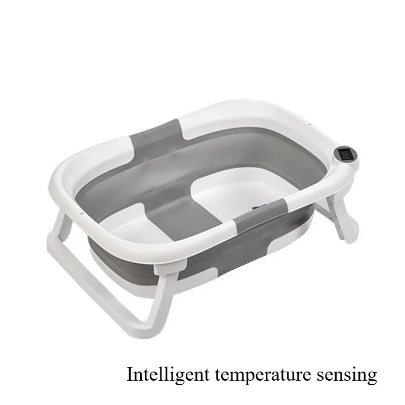 Large Folding Baby Bathtub Real-time Temperature Silicone Baby Take A Bath Bathtub Non-Slip Foot Bath Bucket Bathroom