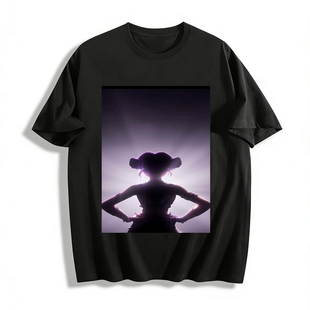 

Cool Double Bun Silhouette Printed Top Niche Back Design Casual Versatile T-Shirt Pure cotton T-shirt XXS