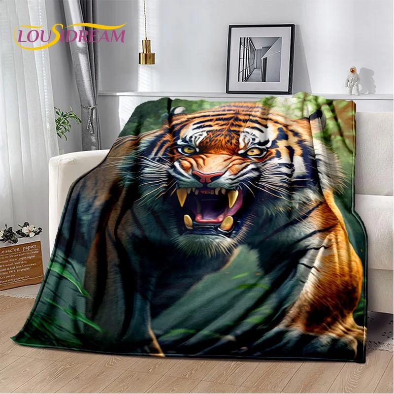 Wilde Tiger-Löwe-Leopard-Tier-Wildtier-Cartoon-Decke, weiche Überwurfdecke für Zuhause, Schlafzimmer, Bett, Sofa, Picknick, Büro