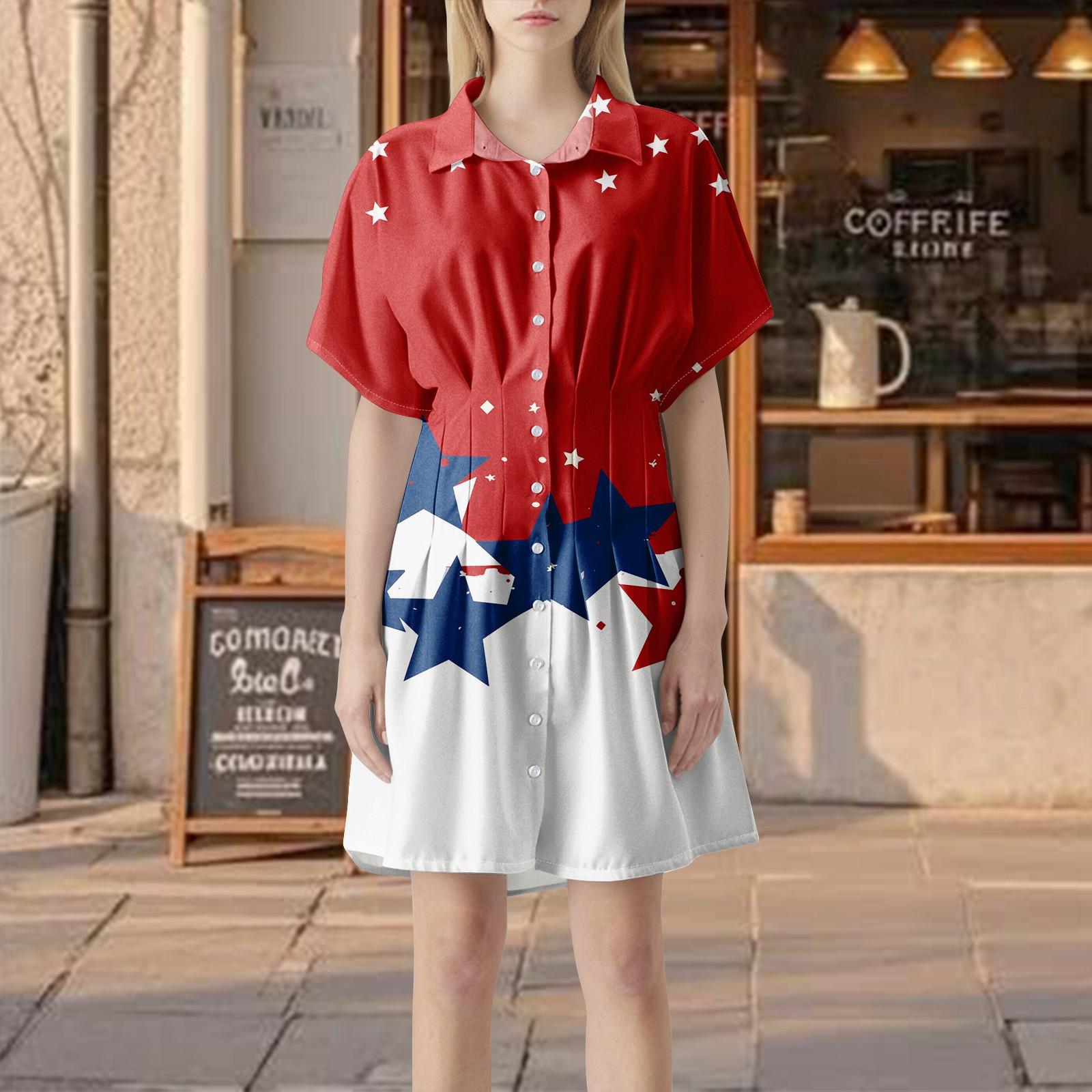 

Жіноча смугаста сукня-сорочка з плісуванням на ґудзиках, з коротким рукавом, з принтом до Дня Незалежності, літня повсякденна коротка сукня M