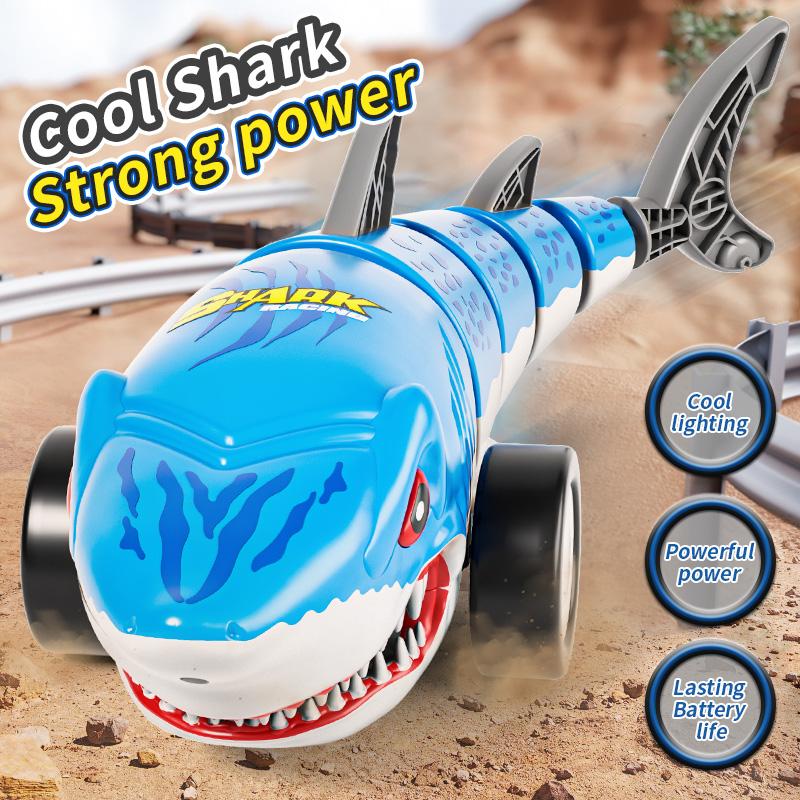 Non-Toxic 2.4G Rc Shark Car With Cool Light Stunt Rotating Swing Tail Children'S Radio Controlled Vehicle Electric Toys For Kid Gifts