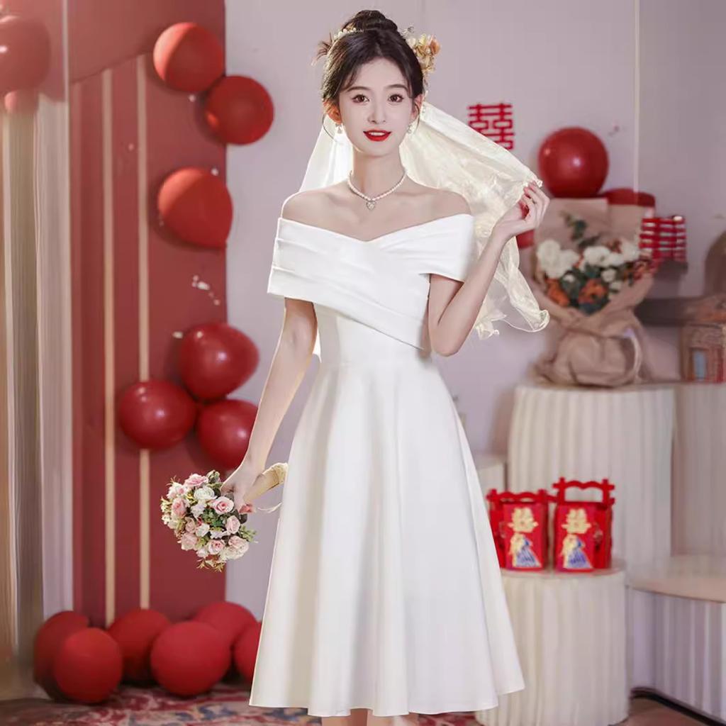 One-word Shoulder Dress, Small Evening Dress, First Love, Small White Dress, French Socialite Registration, Small People Can Usually Wear