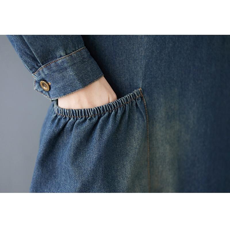 DIMANAF Women 2025 New Plus Size Spring Dress Hoodies Denim Long Sleeve Dress Loose Blue Basic Dresses Vintage