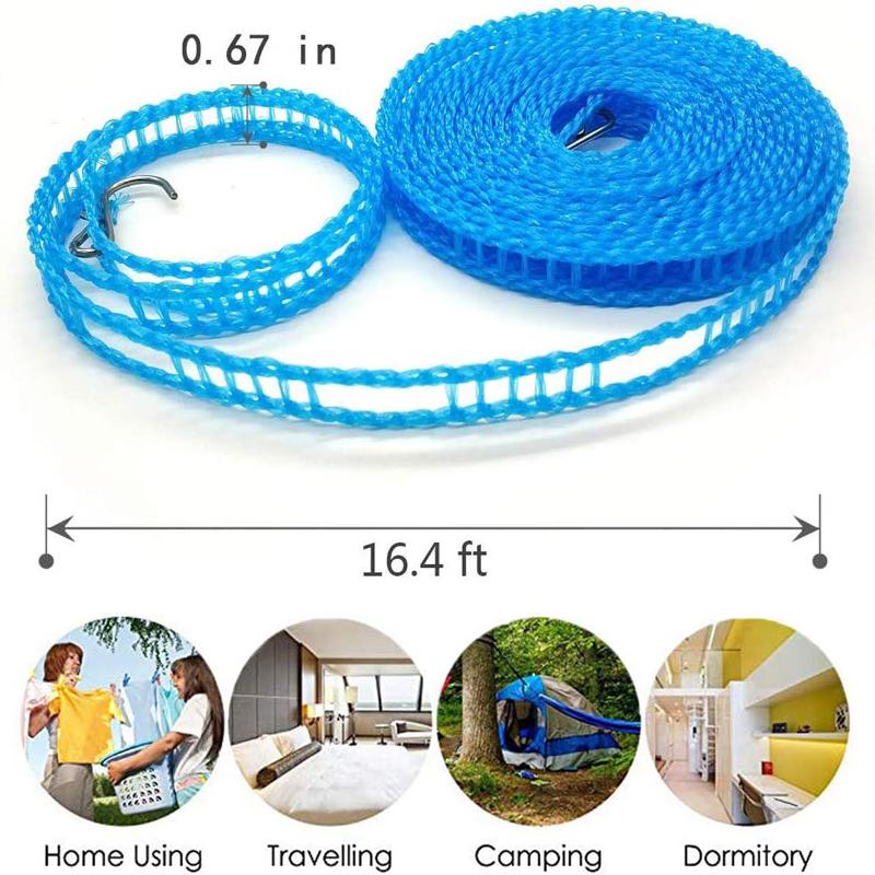 Nylon Clothesline Colorful Windproof Clothes Drying Rope Adjustable Travel Clothes Line Portable Laundry Line For Indoor Outdoor