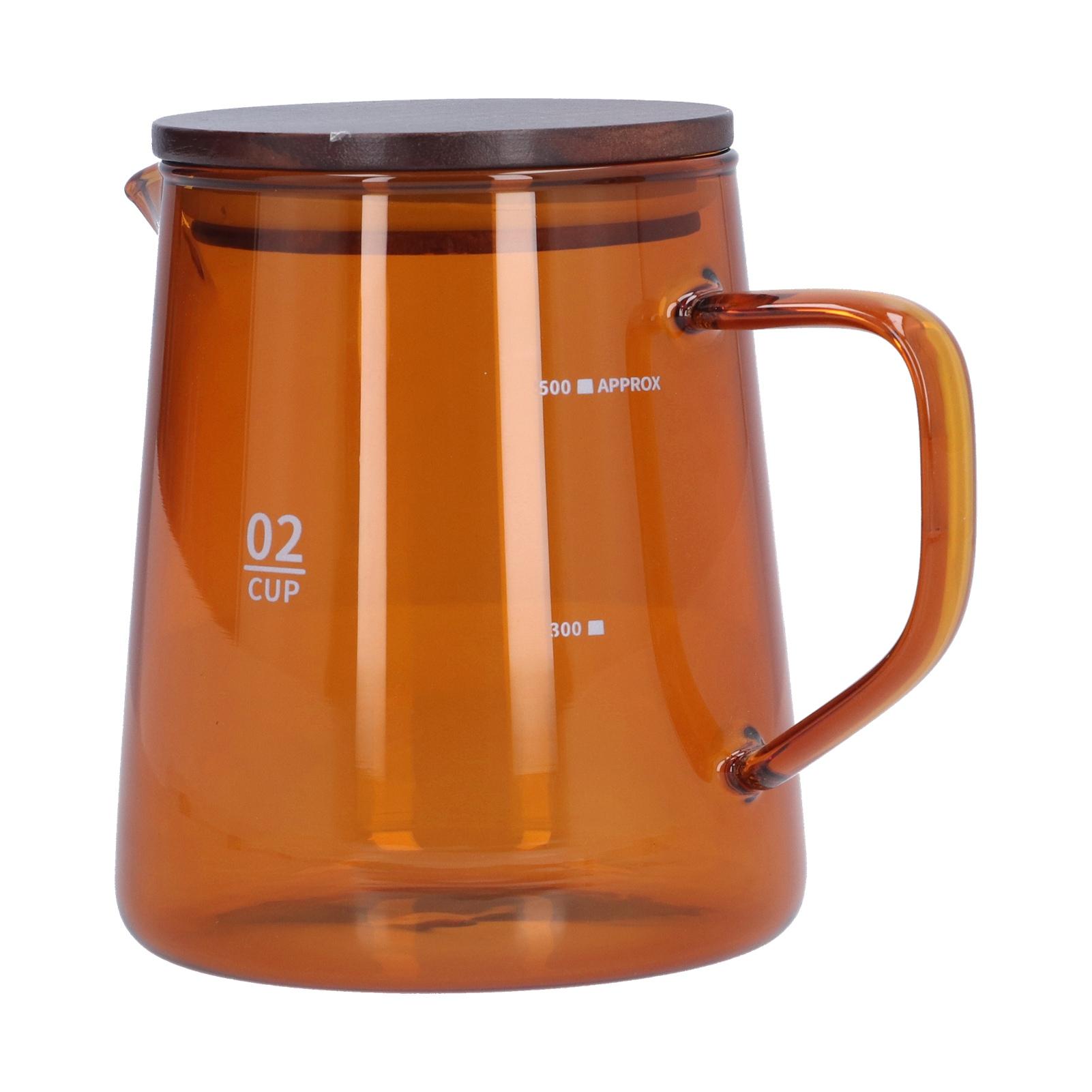 500ml Heat Resistant Coffee Server with Wooden Lid Household Tea Kettle for