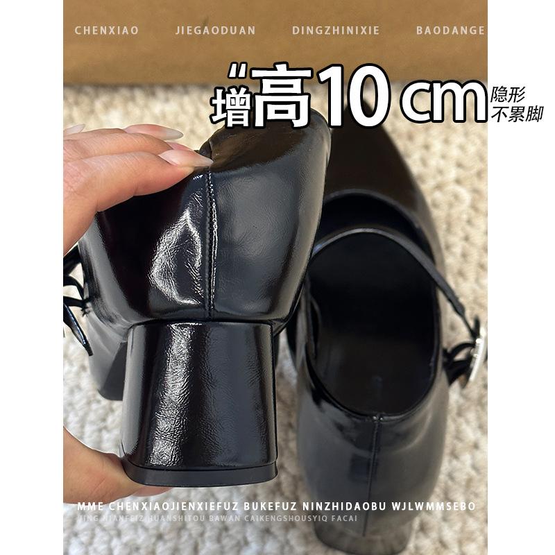 Not Tired Feet! French Inner Height Increase 10CM Thick Heel Single Shoes 2025 Nude High Heels Light Mouth Mary Jane Single Shoes Women