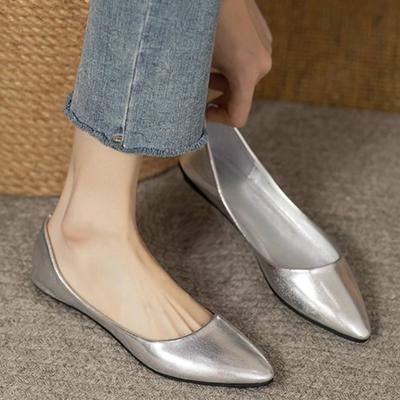 Damen Ballerinas Spitzschuh Mokassins Schuhe für Damen Silber Slipper Beau Today Neueste Lässig Chic Punkt Angebot Günstiger Ausverkaufsschuh