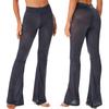 Calças Femininas Semitransparentes de Cintura Alta e Perna Larga Evasê, Calças Boca de Sino, Leggings para Treino, Yoga, Clube, Apresentação de Dança