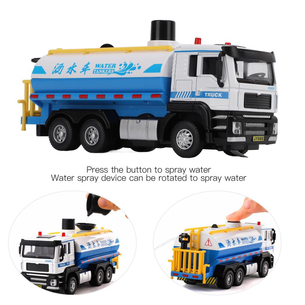 1/50 Water Tanker Model Alloy Pull Back Water Spray Sprinkler Truck Toy for Boys Girls Gifts