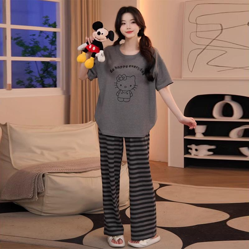 

Factory pajamas with chest pads, short sleeves and trousers, women s summer imitation cotton two-piece set, girls summer loungewear outside M