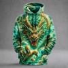 Men's Dragon 3D Printed Hoodie, Fantasy Animal Graphic, Lightning Print Sweatshirt, Long Sleeve Casual Streetwear Men Clothing