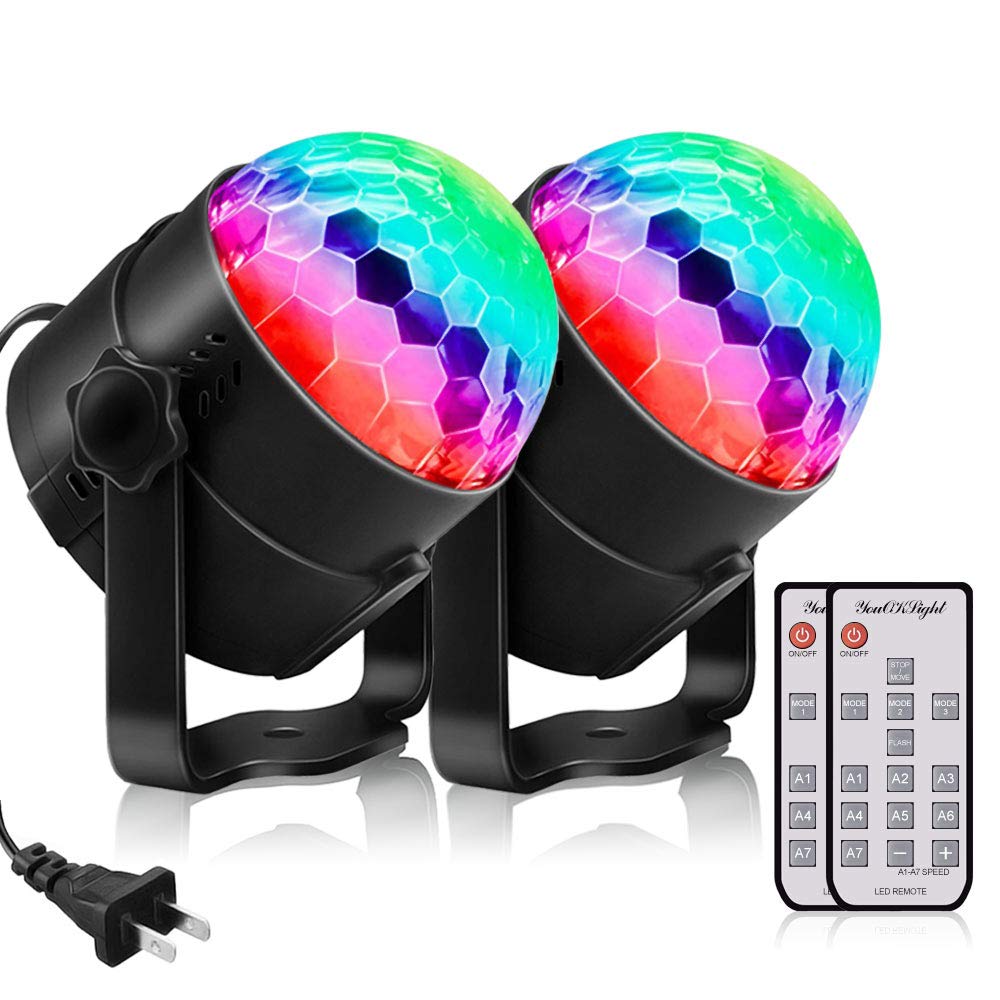 

Mirror Ball Stage Lights, LED Disco Ball Lights, RGB Multi-Color Changing, Voice Activated, with Remote Control, for Stage Lighting, Birthdays, Weddin