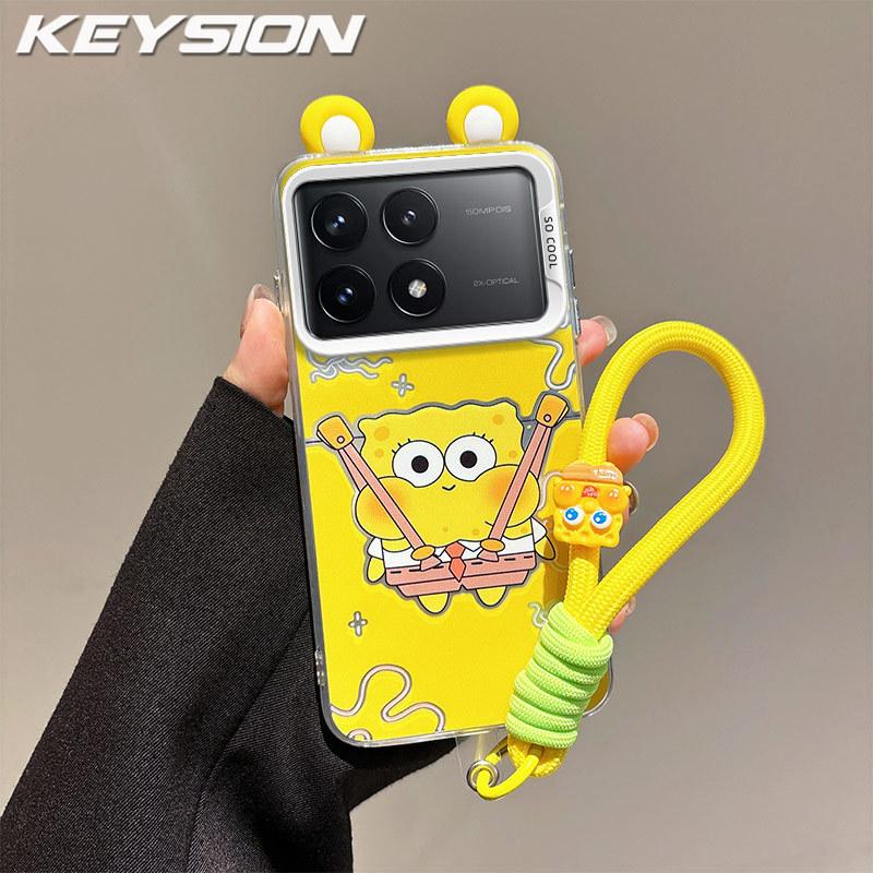 

KEYSION Милий мультяшний чохол з вушками для Xiaomi POCO X6 Pro 5G зі шнурком, м який силіконовий + ПК, протиударна задня кришка для телефону POCO X6 Pro for POCO X6 Pro