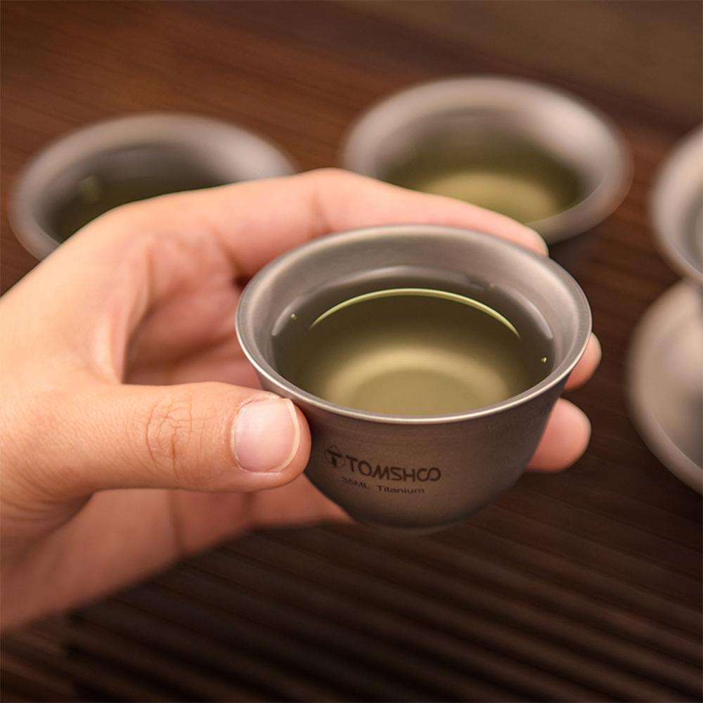 TOMSHOO Pure Titanium Tea Set Cover Bowl Single Fairway Cup Tea Cup Set Double Layer Anti-Scald