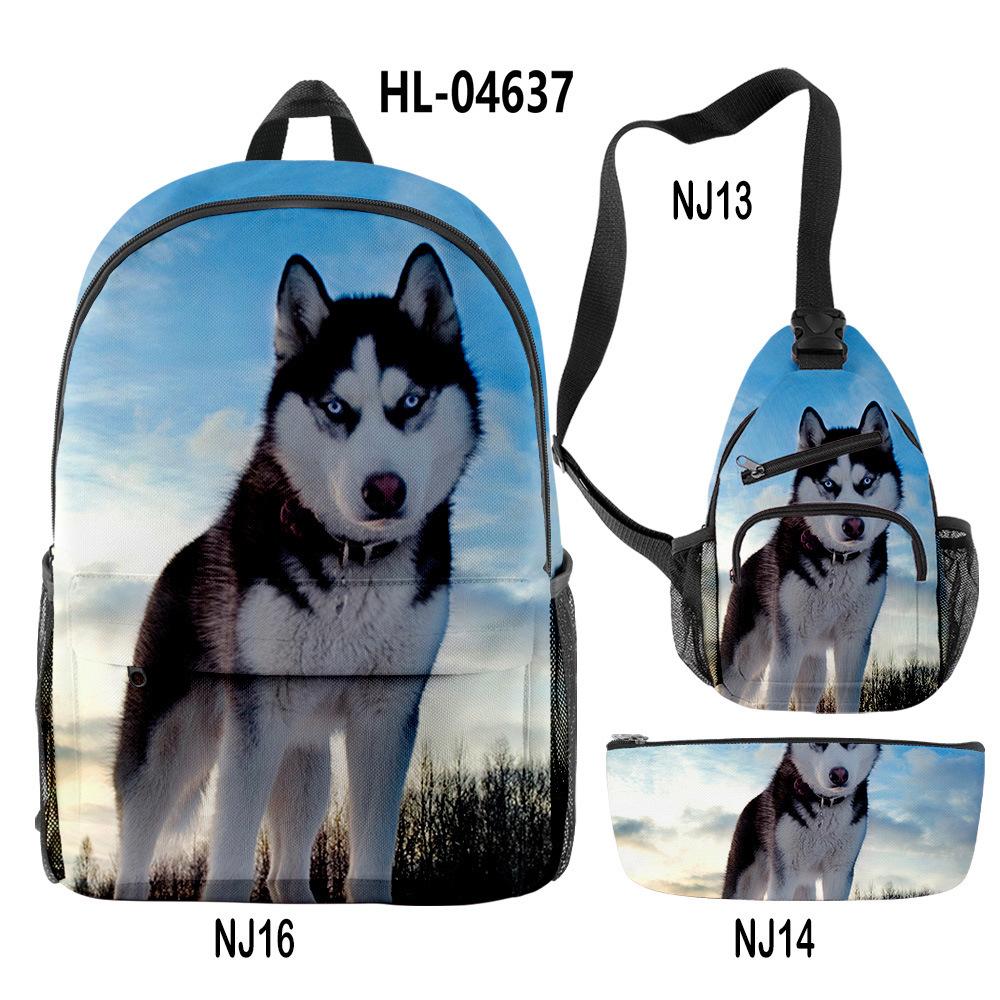 Classico Novità Strano Divertente Cool Husky Stampa 3D 3pz/Set alunno Zaini Scolastici Zaino per Viaggio per Laptop Borsa da Petto Astuccio