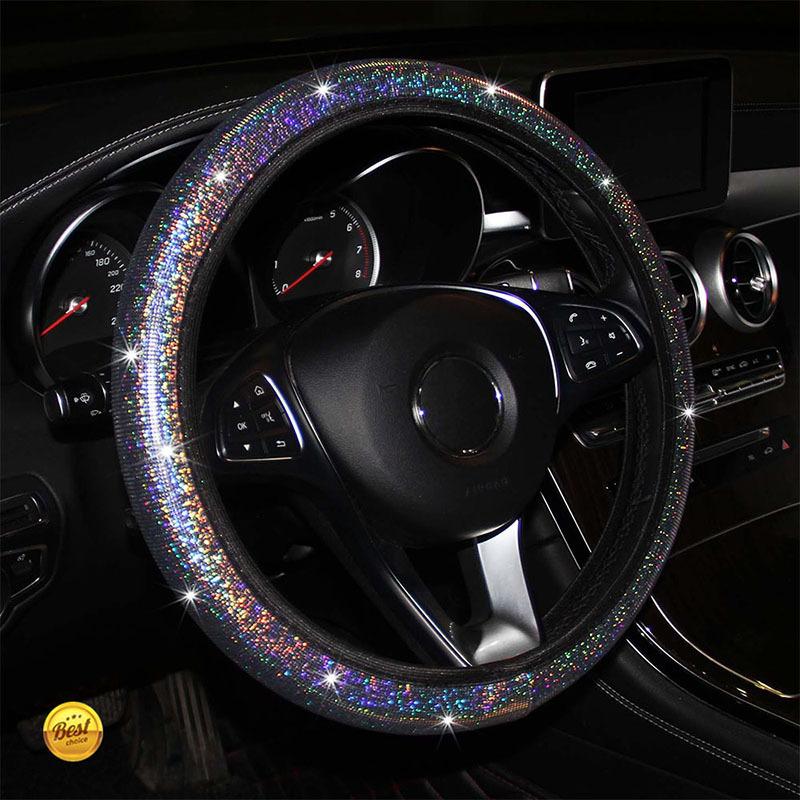 Steering Wheel Cover Glitter,Bling Bling Universal Non-Slip Shiny Colorful Car Steering Wheel Protector Car Decoration Accessories for Car Accessories