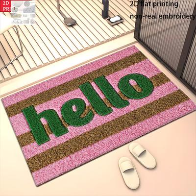 2D Flat-1pc Hello Striped Door Mat , Suitable for Bedroom Bathroom, Entrance Door Mat.