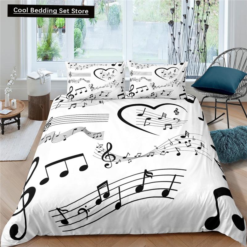 Music Notes Bedding Set for Kids Adult Duvet Cover King Queen Size Print Bed Set Home Textiles Bedclothes 2/3Pcs Duvet Cover Set