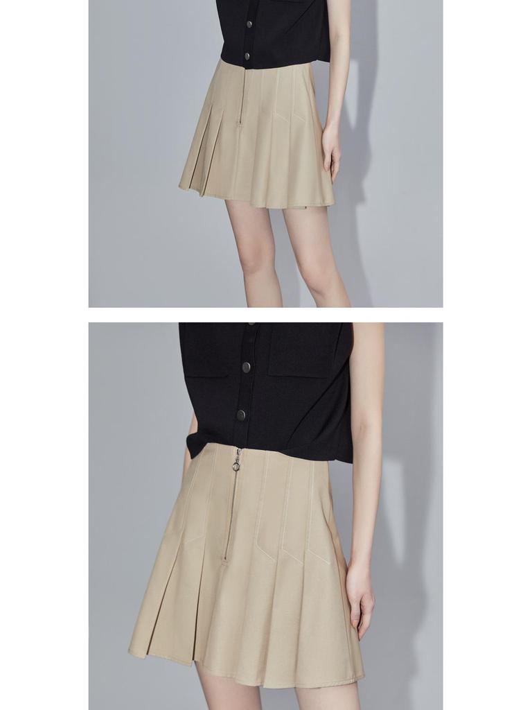 ELLE Design Women's Elegant Pleated High-Waisted A-Line Skirt, Summer 2025 Petite Slimming Short Skirt