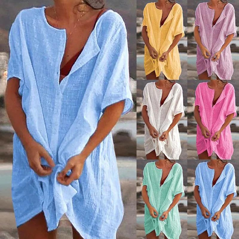 Cotton Women's Vintage Dress White Oversize Casual Beach Mini Dresses 2025 Summer Maxi Dress Robe De Soirée Orange Vestidos