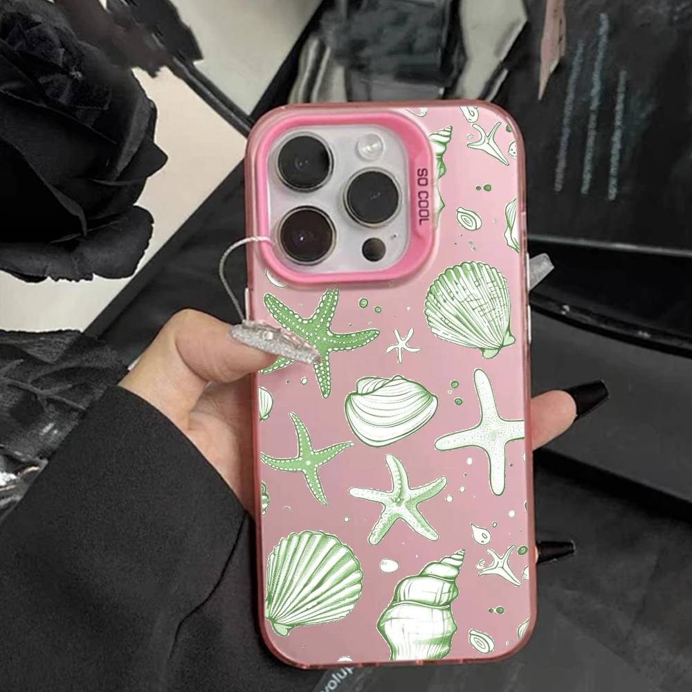 Colorful Marine Organism Phone Case For IPhone 16 17 15 14 12 13 Pro Max white Color Shockproof Cover