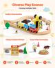70PCS Wooden Train Set, with Magnetic Crane, Wood Train Track Toy for Kids Ages 3-8, Construction Crane Railway Set, Compatible with Major Brands,