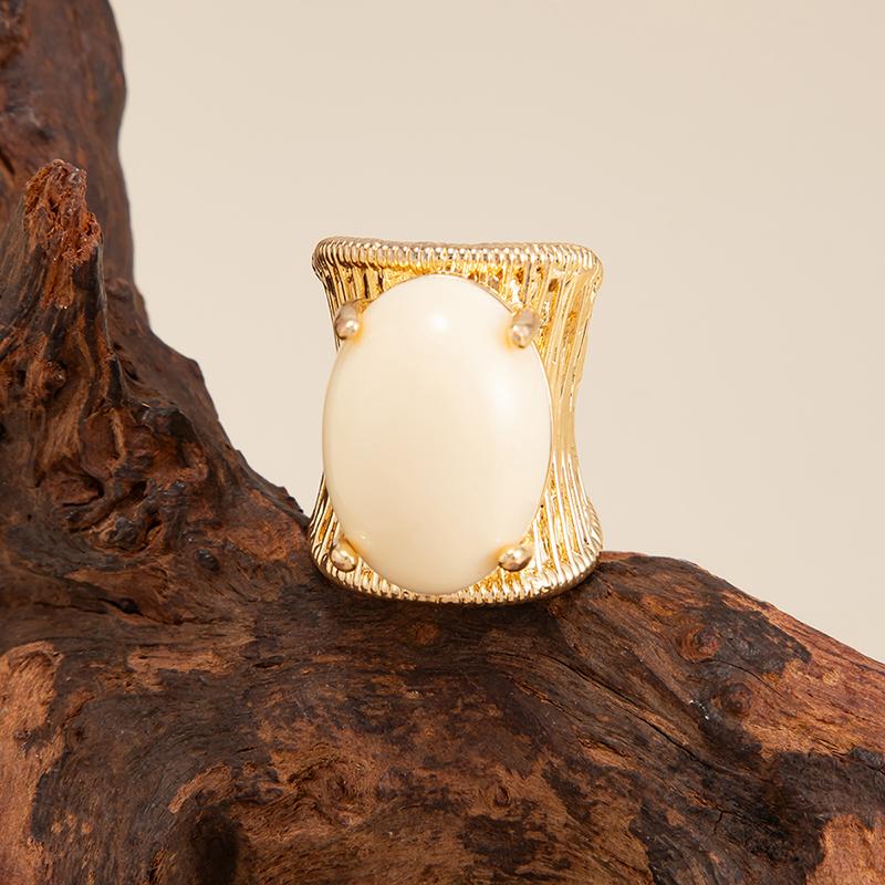Exaggerated Geometric Metal Stripe Imitation Gemstone Wide Surface Opening Rings For Women Finger Jewelry Accessories
