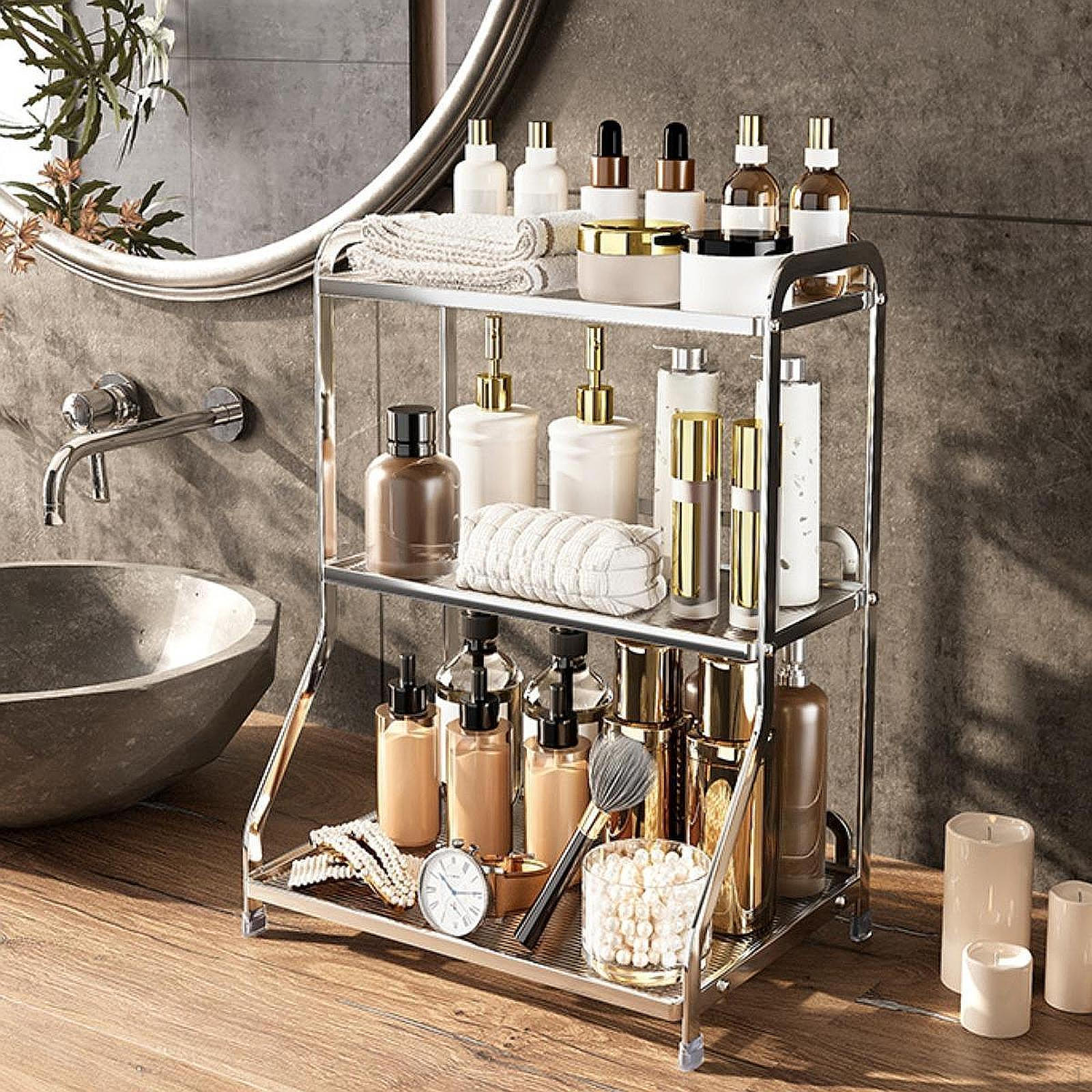 

Органайзер для столешницы в ванной, косметический дисплей, 3-х уровневый поднос для туалетного столика sliver