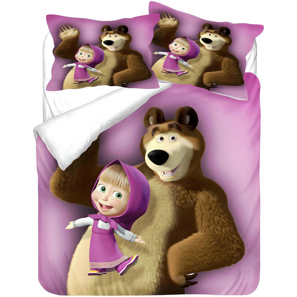 Masha and the Bear Baby Bedding Set, Brushed Soft Machine Washable, Cute Holiday Gift for Kids Room Decor